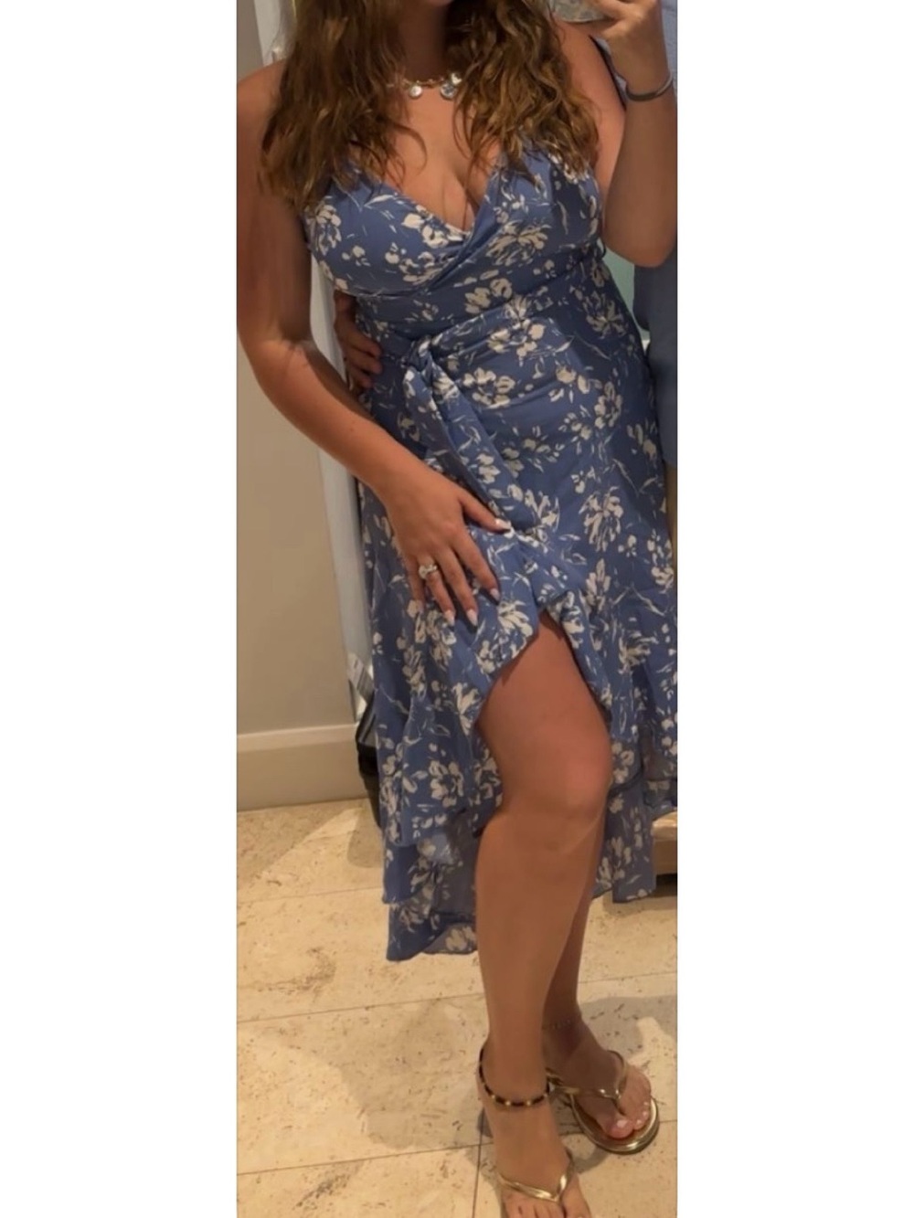 Cupshe Blue Floral High-Low Wrap Dress
